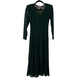 Vintage Marnie West Green Laced Layerd Full Length Dress Size 11-12